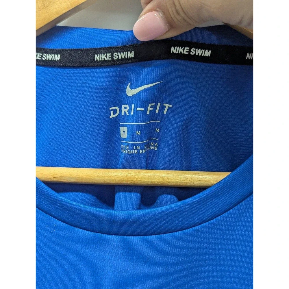 Nike Swim Just Do It Graphic Tee Blue UPF 40+ Dri-Fit Y2K Athletic Shirt